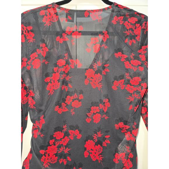 Tahari Floral Mesh Bodysuit With Built-In Tank Black/Red Size L - Picture 10 of 16